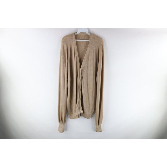 Vtg 70s Grunge Mens 2XL Blank Kurt Cobain Knit Cardigan Sweater Oatmeal Brown